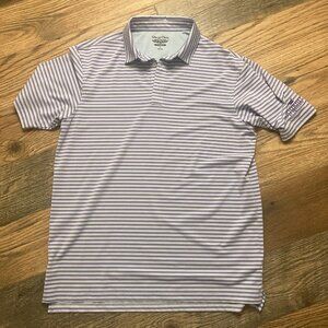 Straight Down Polo Shirt Mens Large White Purple Striped Golf